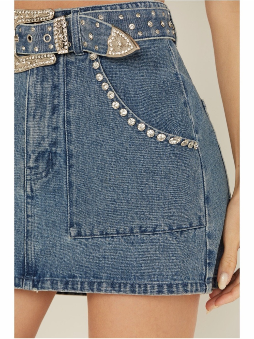 Show Me Your MuMu Denim Mini Skirt with Studded Belt - Blue - Picture 4 of 11